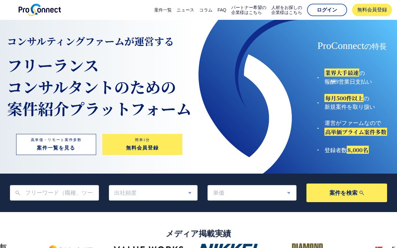 ProConnect（プロコネクト）の公式サイト画面